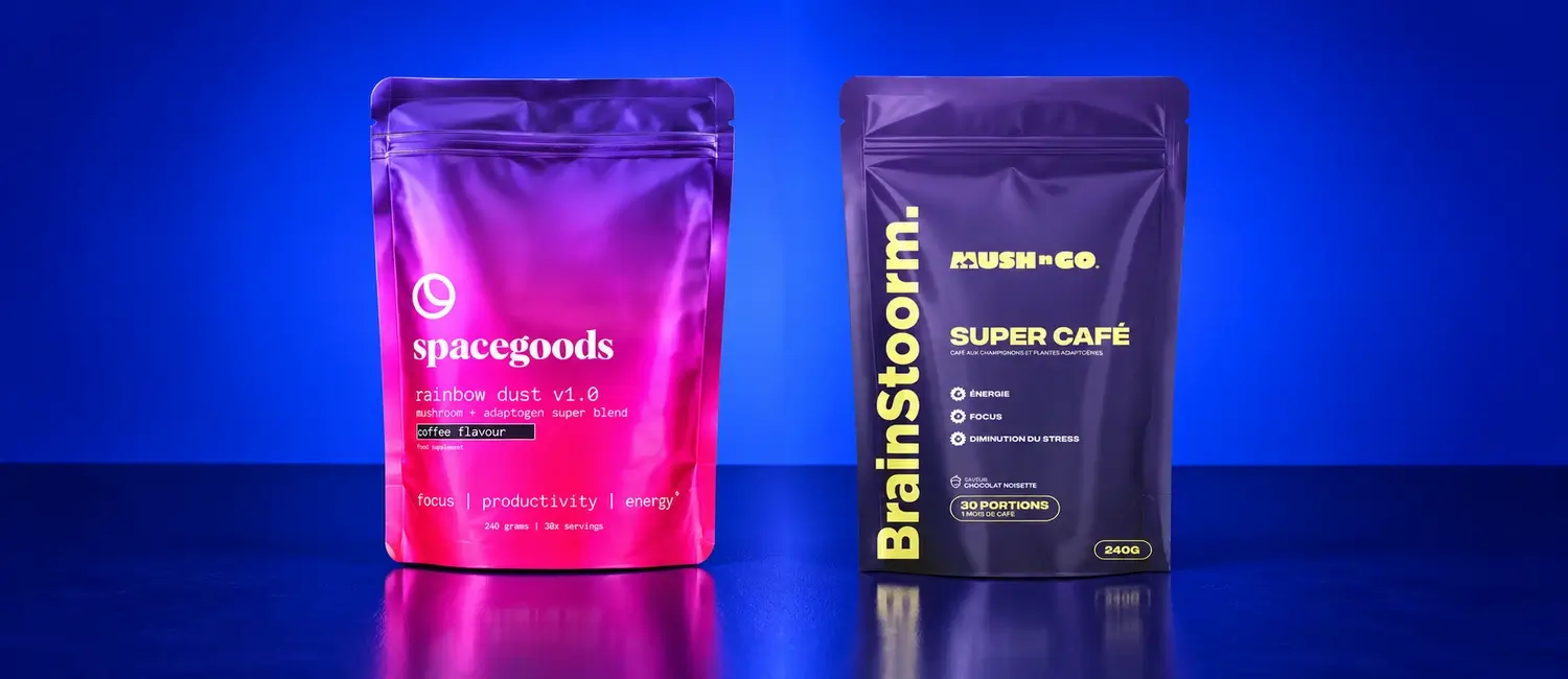 Spacegoods Rainbow Dust und Brainstoorm von Mush N Go nebeneinander